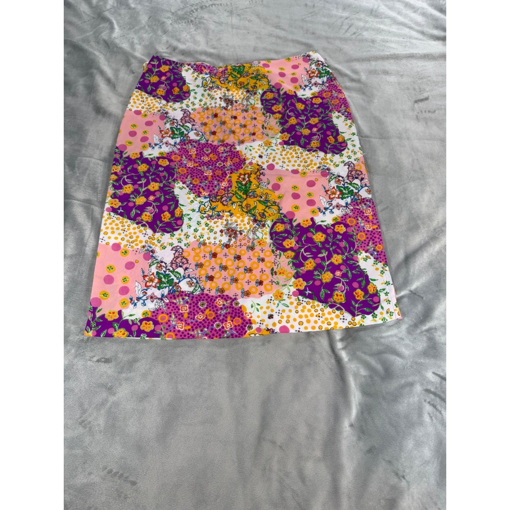 Vintage Y2K 90s Rampage Mini Pencil Skirt‎ Sz 1 Patchwork Pink Floral Front Slit